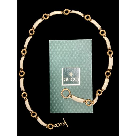 Beautiful Vintage 1970’ Gucci White Enamel Gold Chain Belt/ Necklace - Picture 1 of 7